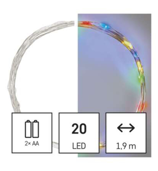 LED vianon nano reaz, vntorn, 20 LED, multicolor, 2xAA, asova, 1,9 m